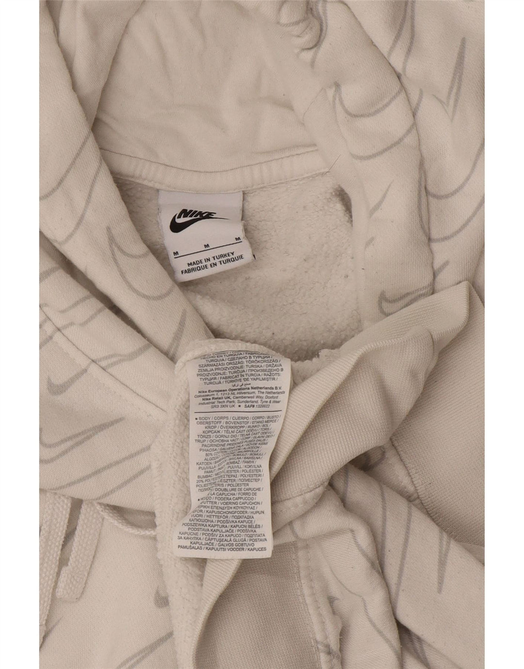 Мужской джемпер с капюшоном с рисунком Nike среднего размера, белый, хлопковый