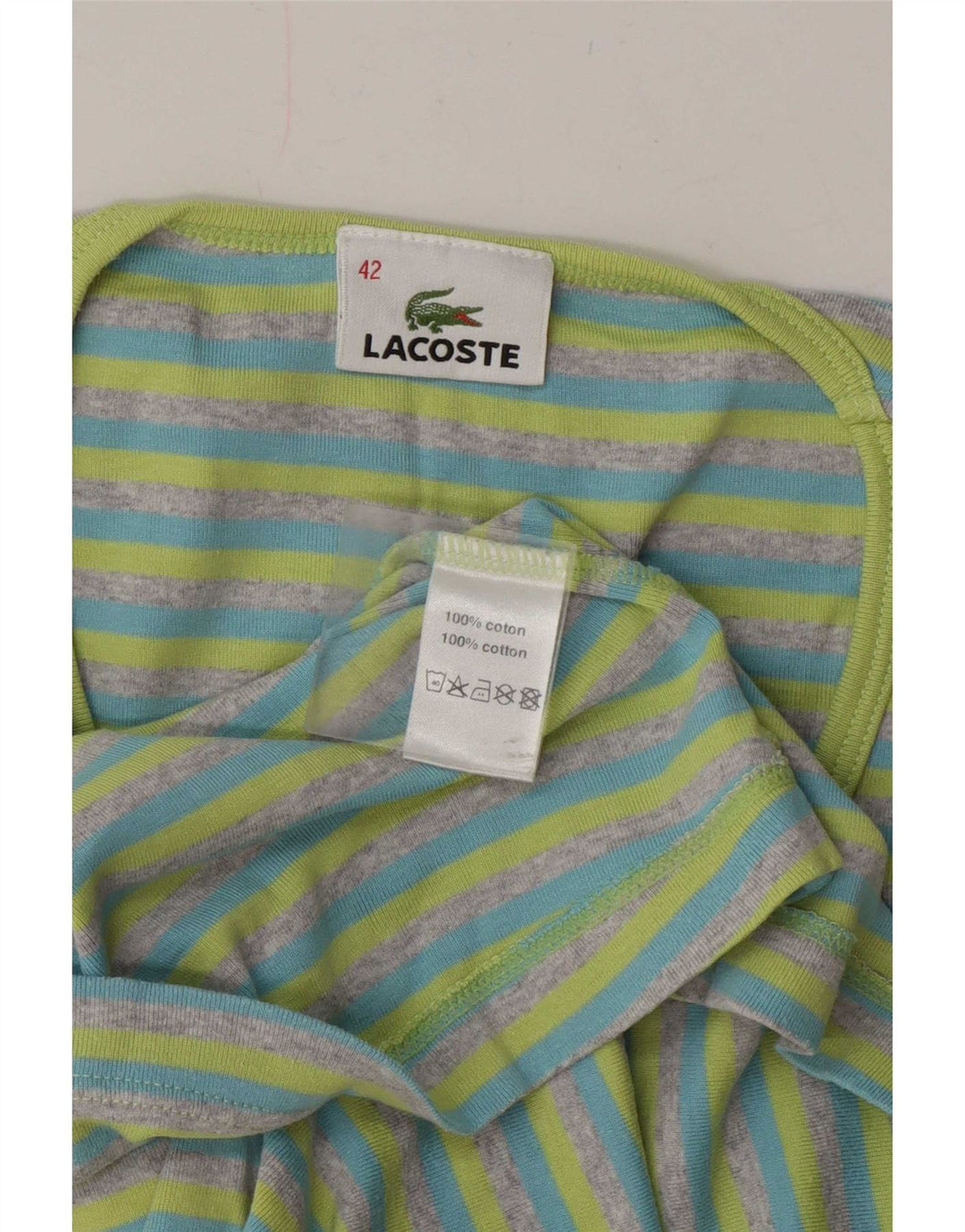 Женская футболка Lacoste, размер 42, большая синяя полоска, хлопок