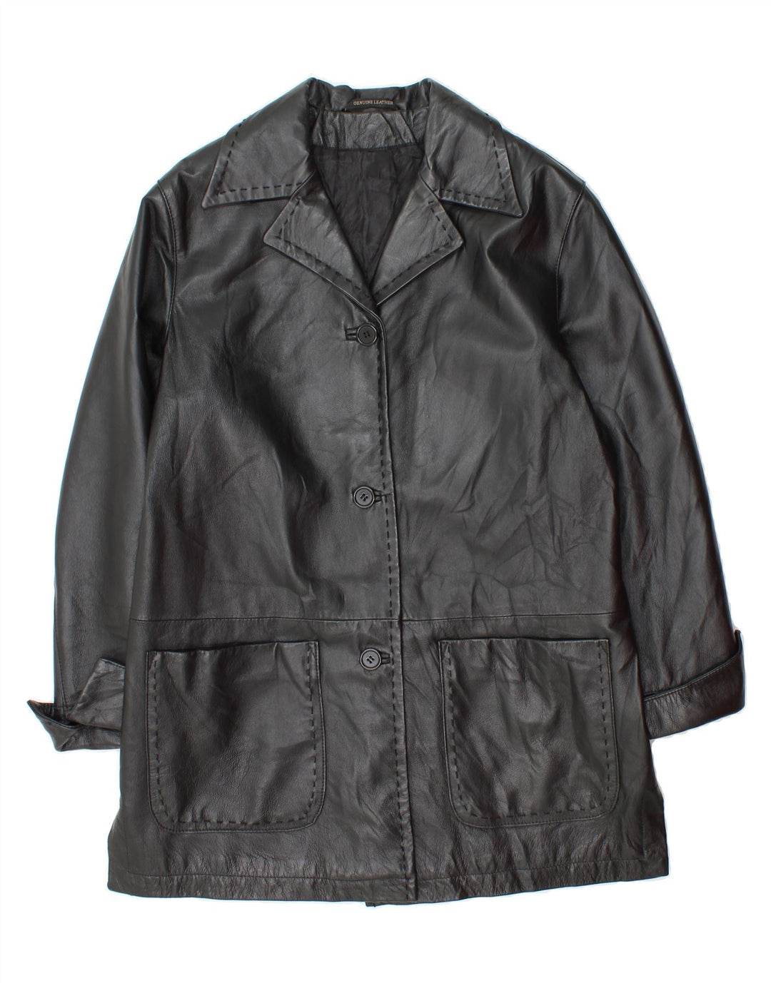 VINTAGE Womens Leather Coat UK 14 Medium Black Leather Vintage Vintage and Second-Hand Vintage from Messina Hembry 