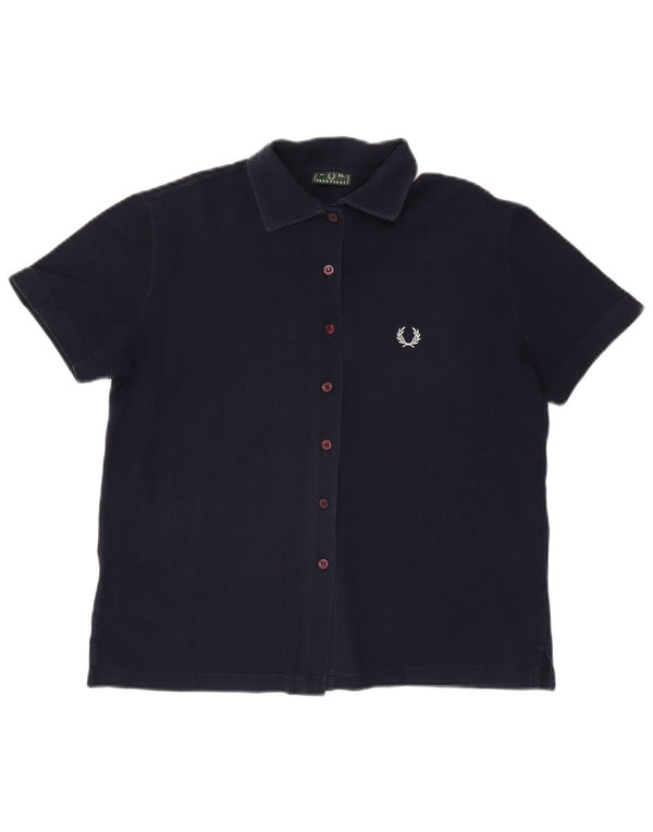 FRED PERRY Женская рубашка с коротким рукавом UK 18 XL Темно-синяя хлопковая