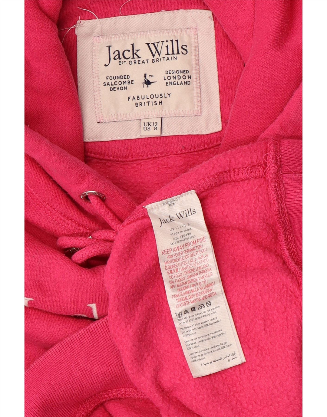 Женский укороченный джемпер с капюшоном JACK WILLS UK 12, средний розовый