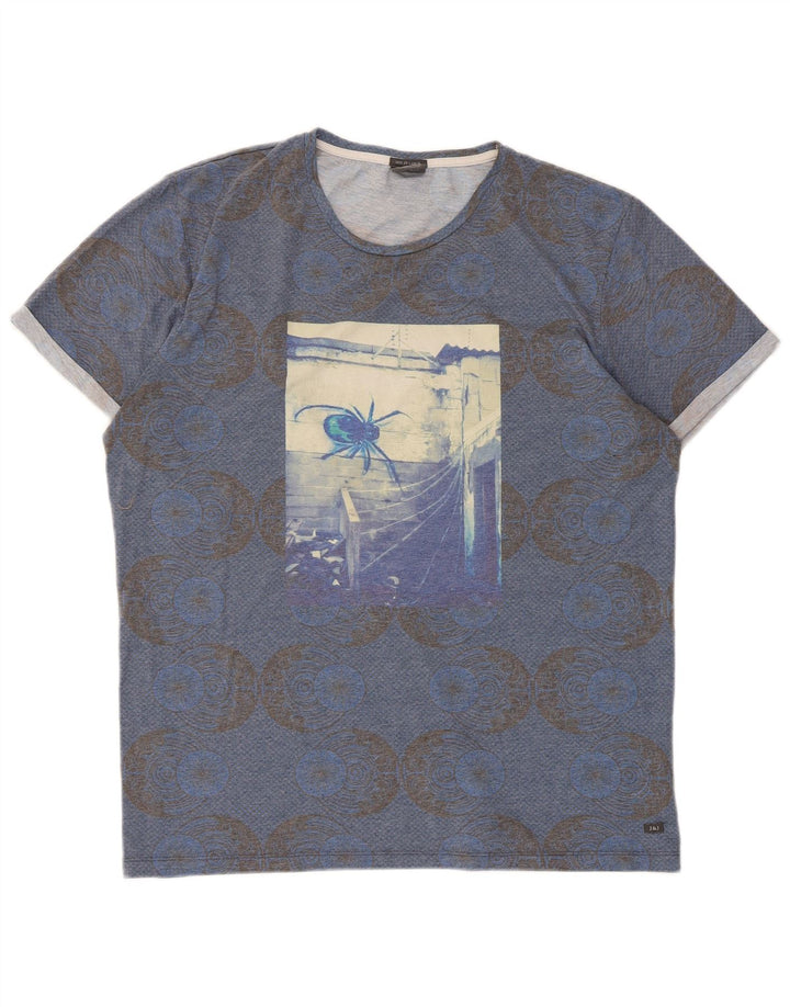 Мужская футболка с рисунком Jack & Jones Top 2XL, синяя, полиэстер с геометрическим рисунком
