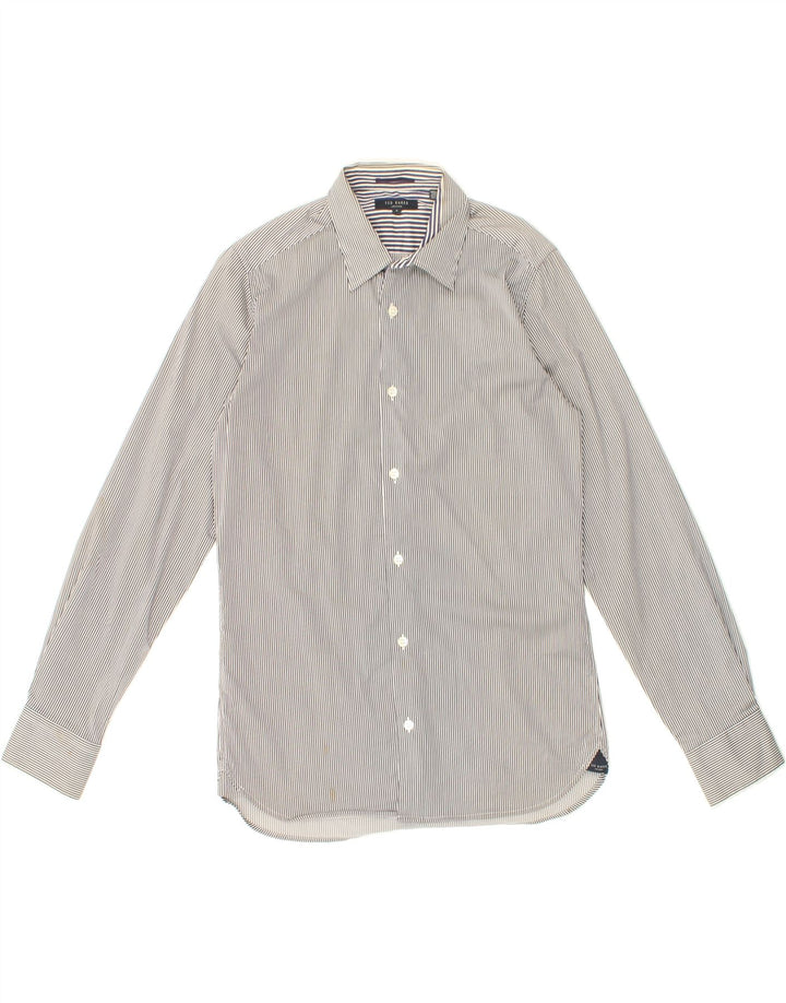 TED BAKER Mens Shirt UK 2 Small Navy Blue Striped Cotton Vintage Ted Baker and Second-Hand Ted Baker from Messina Hembry 