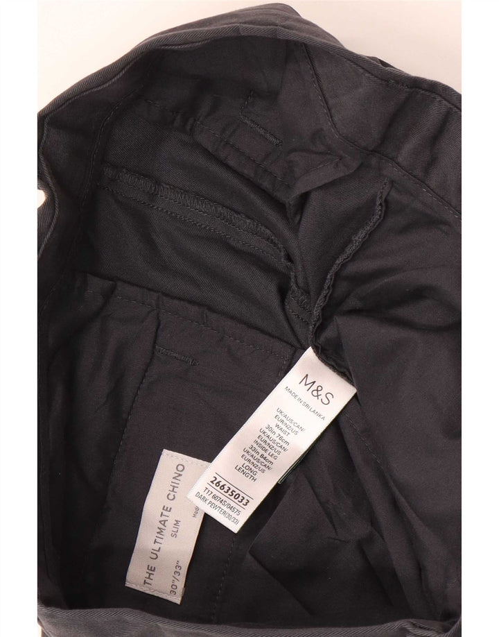 Мужские узкие брюки-чиносы Marks & Spencer W30 L33 серые, хлопковые