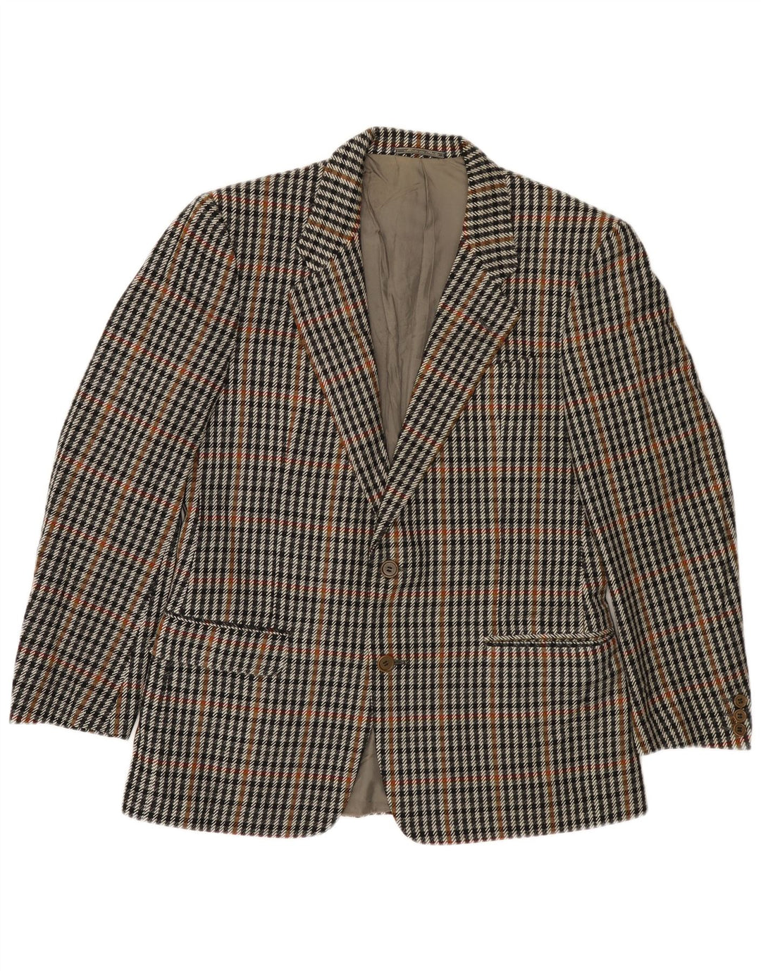 ВИНТАЖНЫЙ Мужской пиджак на 2 пуговицах IT 50, большой серый, шерсть с узором «гусиные лапки»