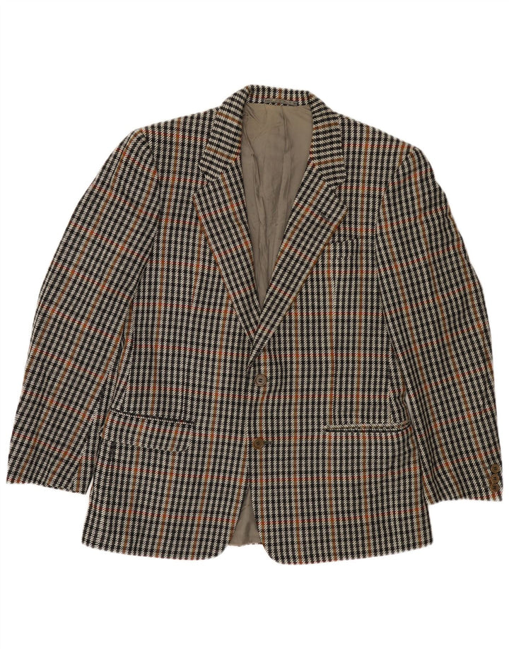 ВИНТАЖНЫЙ Мужской пиджак на 2 пуговицах IT 50, большой серый, шерсть с узором «гусиные лапки»