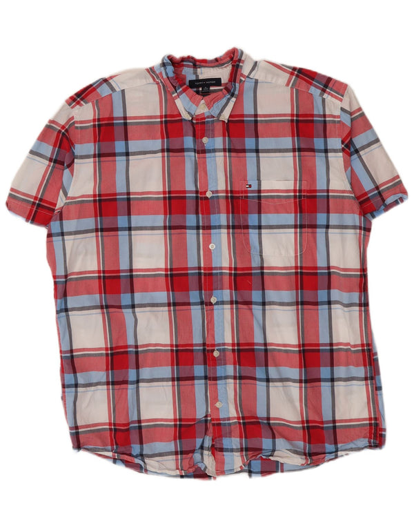 Tommy Hilfiger Мужская рубашка классического кроя с коротким рукавом XL, красный клетчатый хлопок