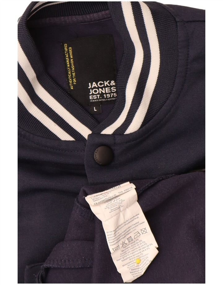 Мужская университетская куртка Jack & Jones с графическим рисунком UK 40, большая темно-синяя с цветными блоками