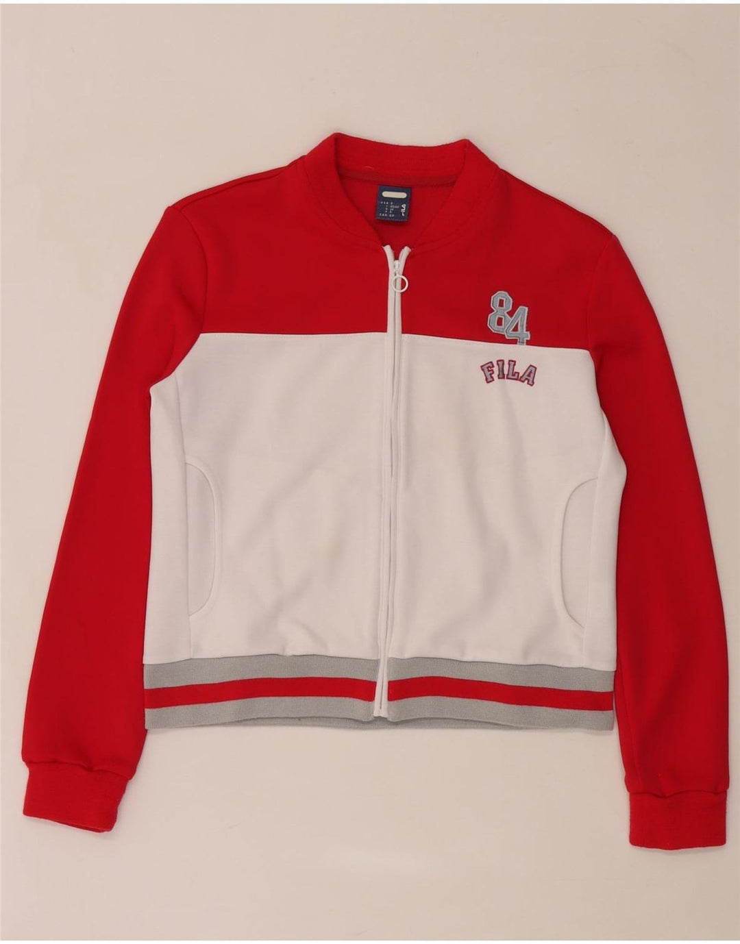 Женский укороченный спортивный костюм Fila, верхняя куртка UK 10, маленький красный полиэстер с цветными блоками
