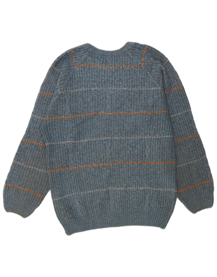 Винтажный мужской джемпер с круглым вырезом IT 50, средний синий в полоску