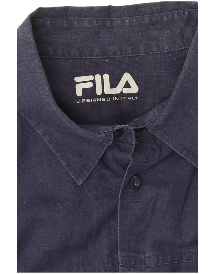 Fila Мужская рубашка в стиле милитари с коротким рукавом, средний темно-синий