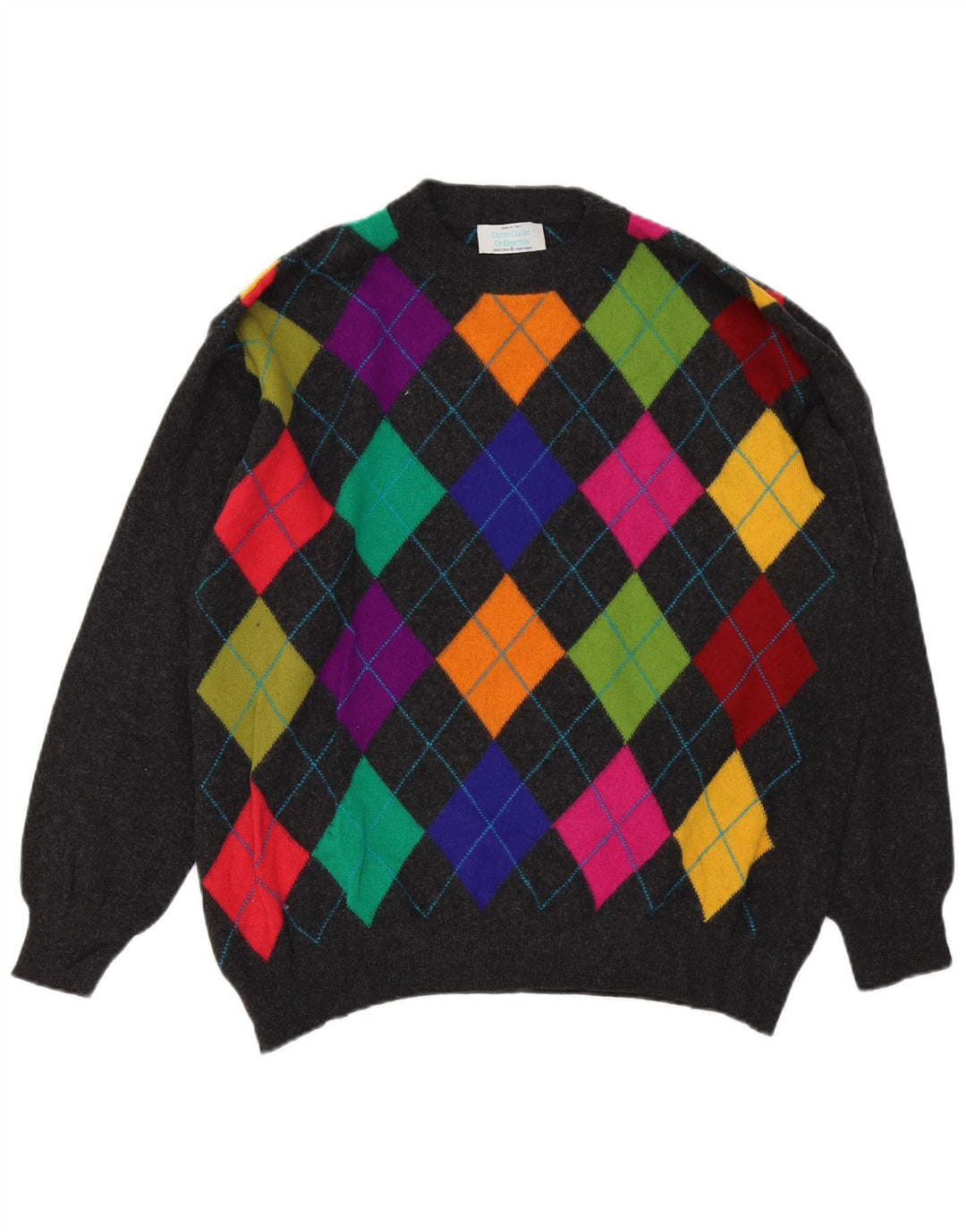 Мужской джемпер с круглым вырезом Benetton IT 50 Medium Grey Argyle/Diamond
