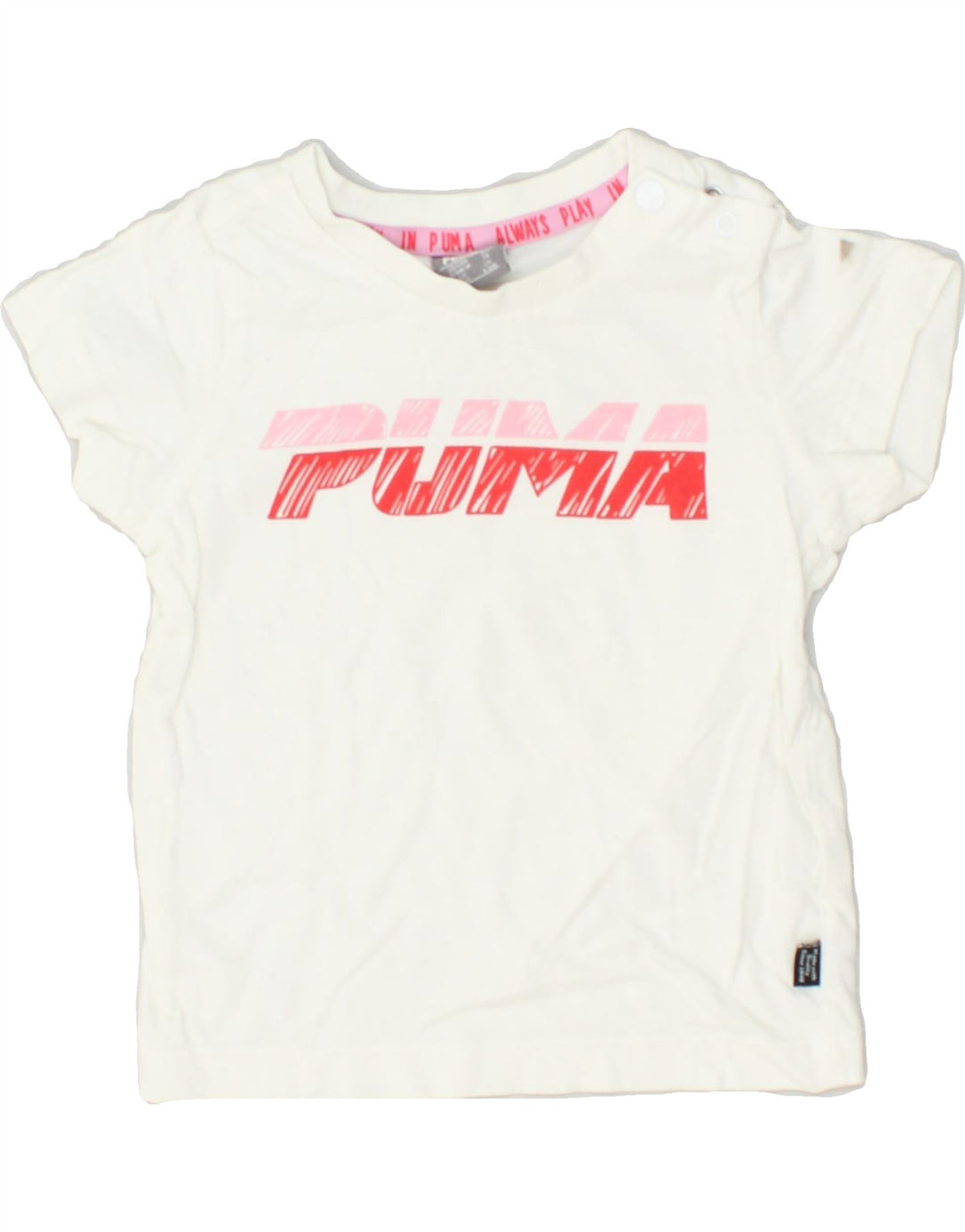 PUMA Baby Girls Graphic T-Shirt Top 6-9 Months White Cotton | Vintage Puma | Thrift | Second-Hand Puma | Used Clothing | Messina Hembry 
