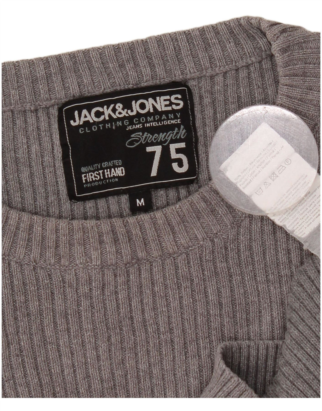 Мужской джемпер с круглым вырезом JACK & JONES, хлопковый свитер среднего серого цвета
