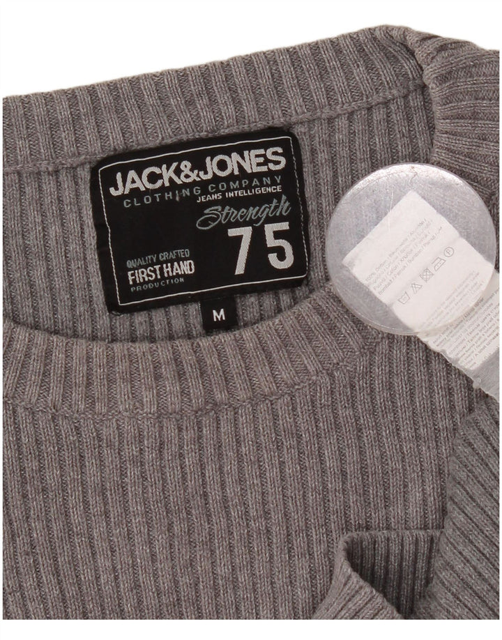 Мужской джемпер с круглым вырезом JACK & JONES, хлопковый свитер среднего серого цвета