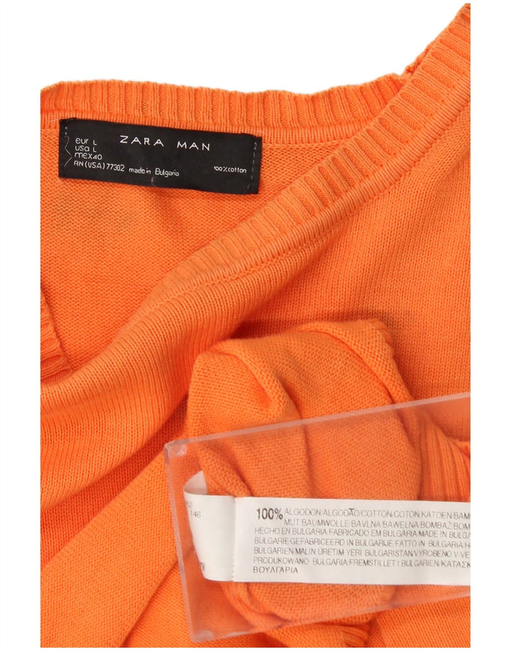 Мужской джемпер с вырезом лодочкой Zara, большой оранжевый хлопковый свитер