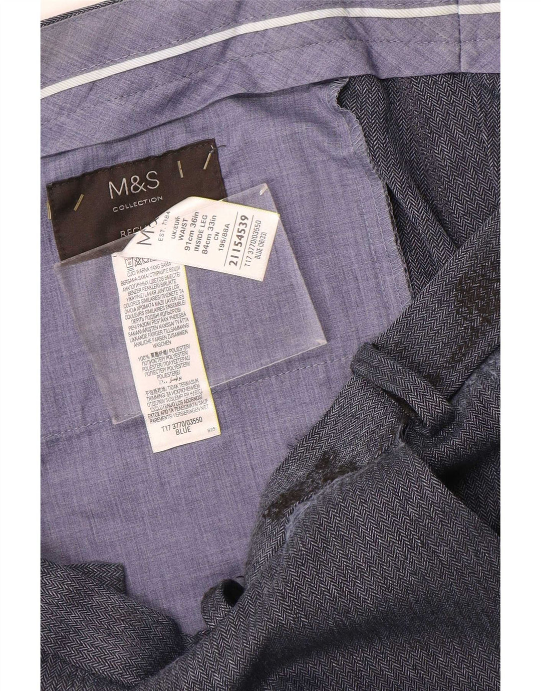 Мужские брюки стандартного костюма Marks & Spencer W36 L33 синие с узором «елочка»