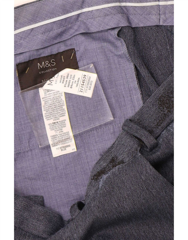 Мужские брюки стандартного костюма Marks & Spencer W36 L33 синие с узором «елочка»