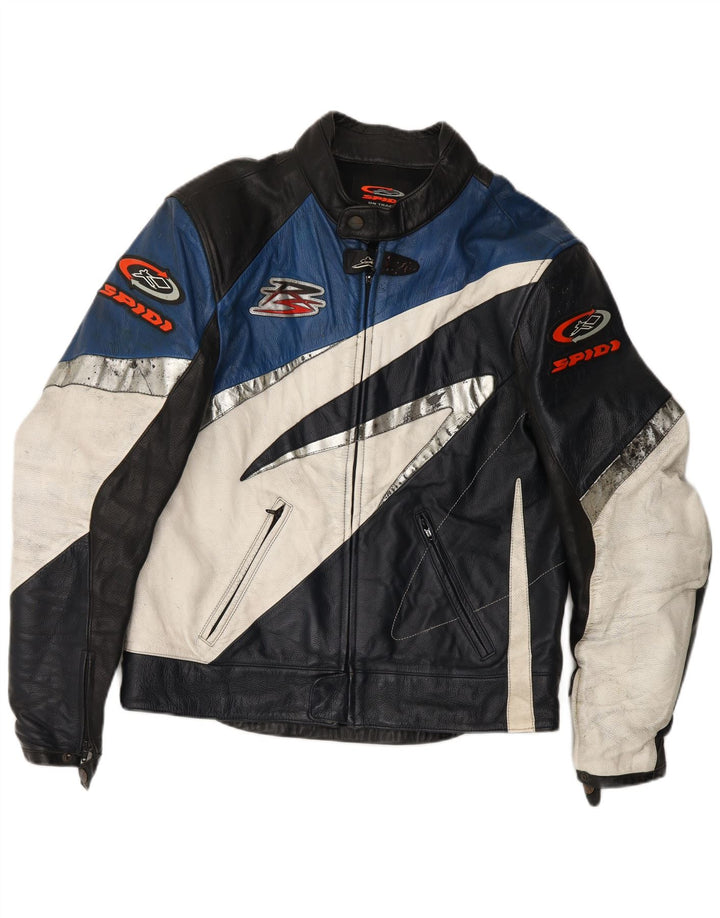 Мужская кожаная куртка-гонщик Spidi IT 54, большая черная кожа с цветными блоками