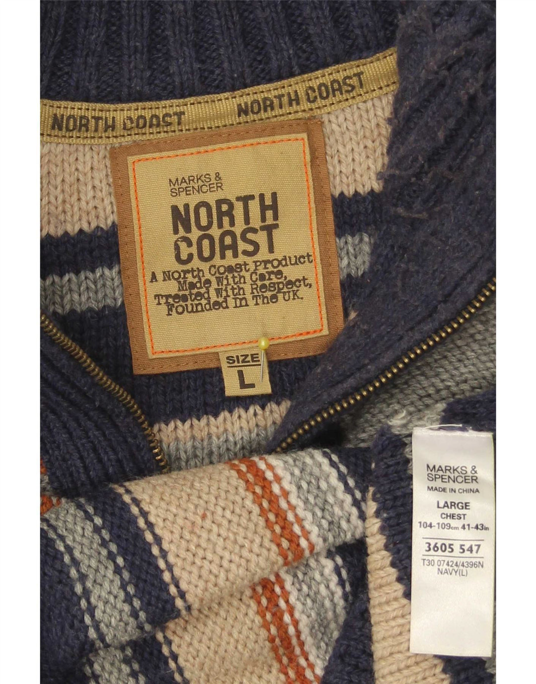Мужской свитер с воротником на молнии Marks & Spencer North Coast, большой темно-синий