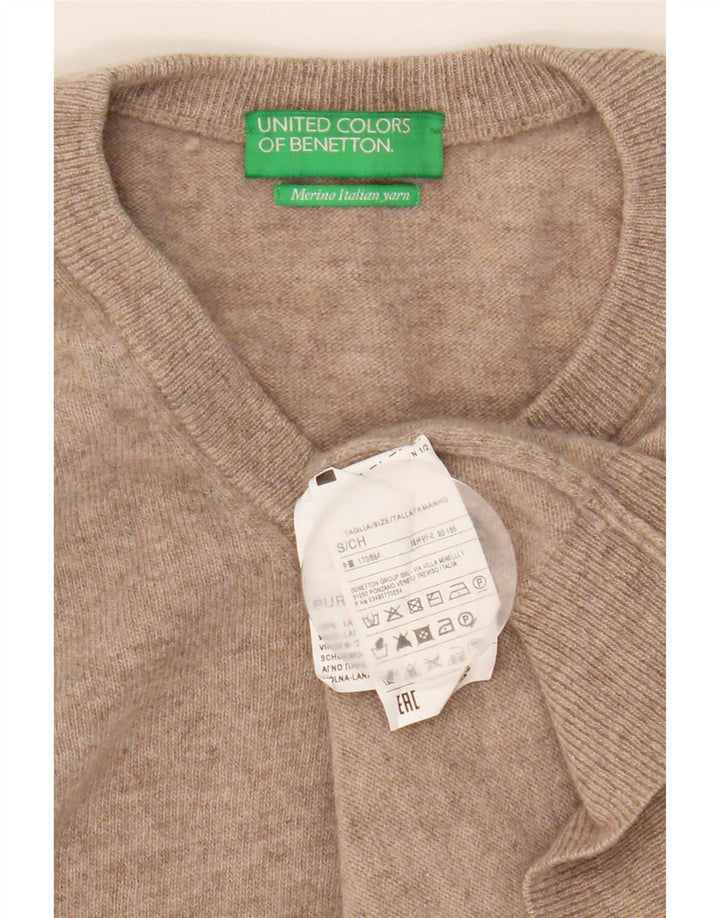 Мужской джемпер с v-образным вырезом Benetton, маленький бежевый, шерстяной