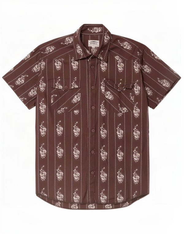 Vintage Mens Short Sleeve Shirt Large Brown Floral Cotton