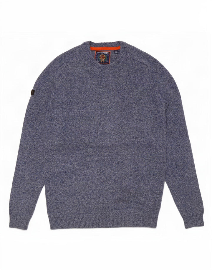 Мужской свитер Superdry с круглым вырезом, средний синий, из овечьей шерсти с крапинками