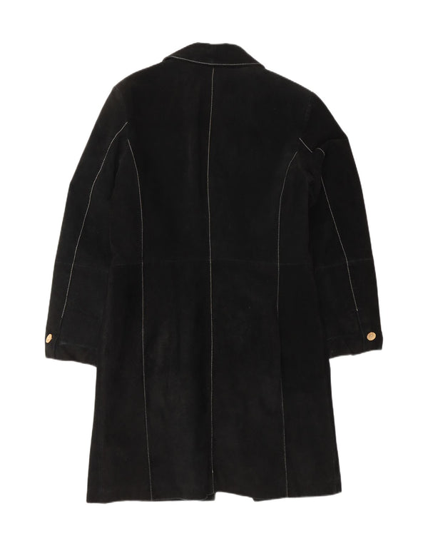 ВИНТАЖНОЕ Женское Замшевое Пальто UK 12 Среднее Черное Кожаное