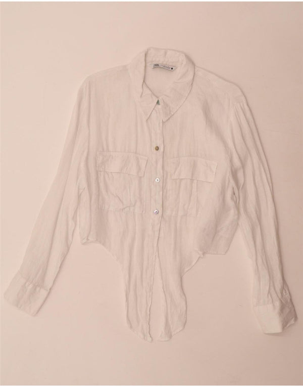 Женская укороченная рубашка с завязками спереди Zara UK 18 XL, белая льняная ткань