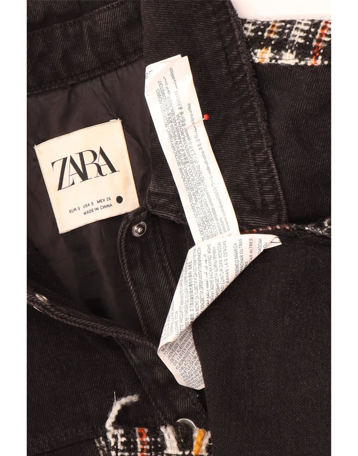Женская джинсовая куртка оверсайз Zara UK 10, маленькая черная клетка из полиэстера