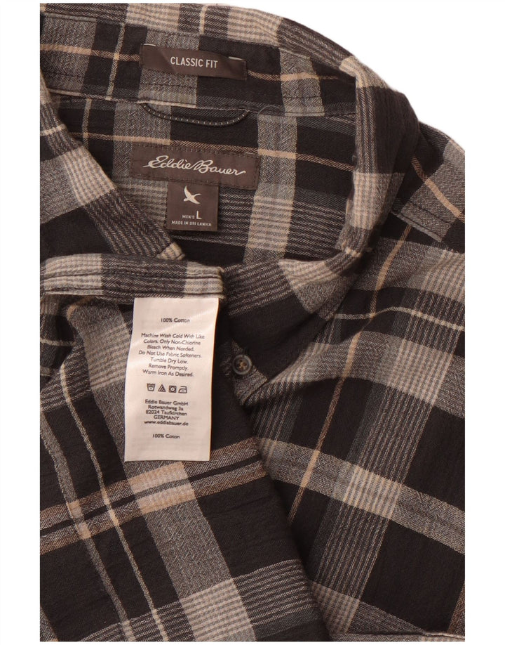 EDDIE BAUER Мужская фланелевая рубашка классического кроя, большая серая клетка, хлопок