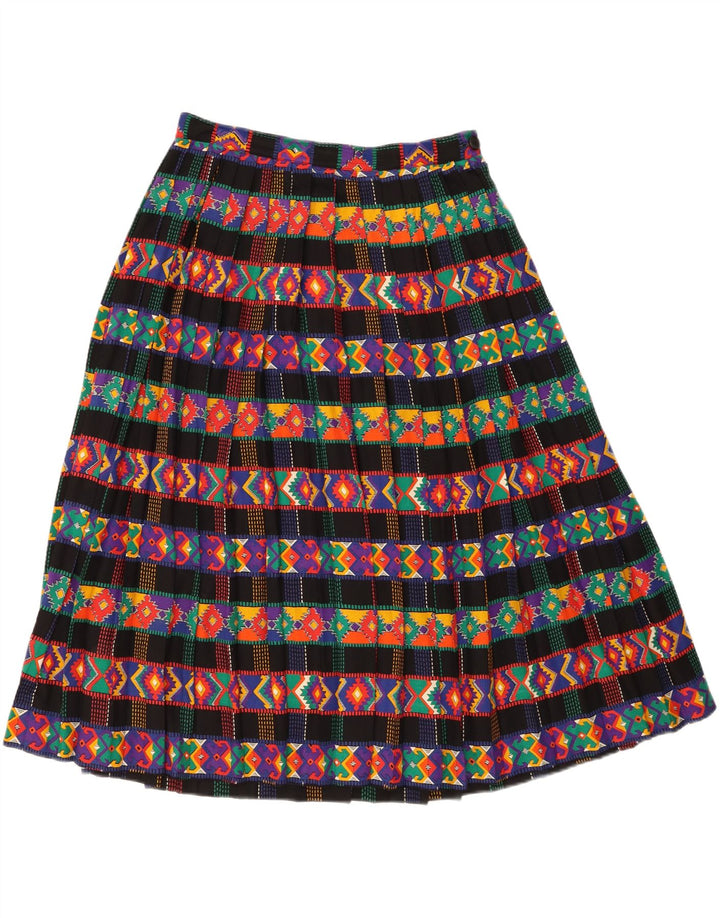 VINTAGE Womens Pleated Skirt IT 44 Medium W30 Black Geometric