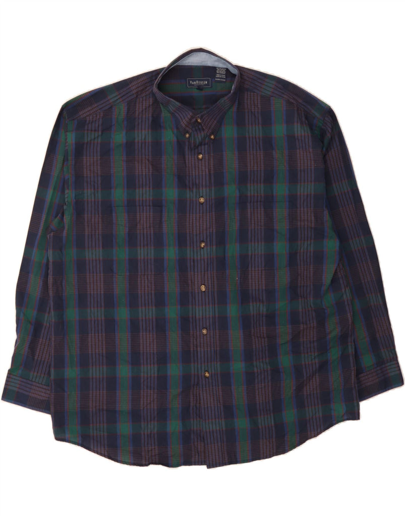 VAN HEUSEN Mens Shirt XL Navy Blue Check Cotton Vintage Van Heusen and Second-Hand Van Heusen from Messina Hembry 