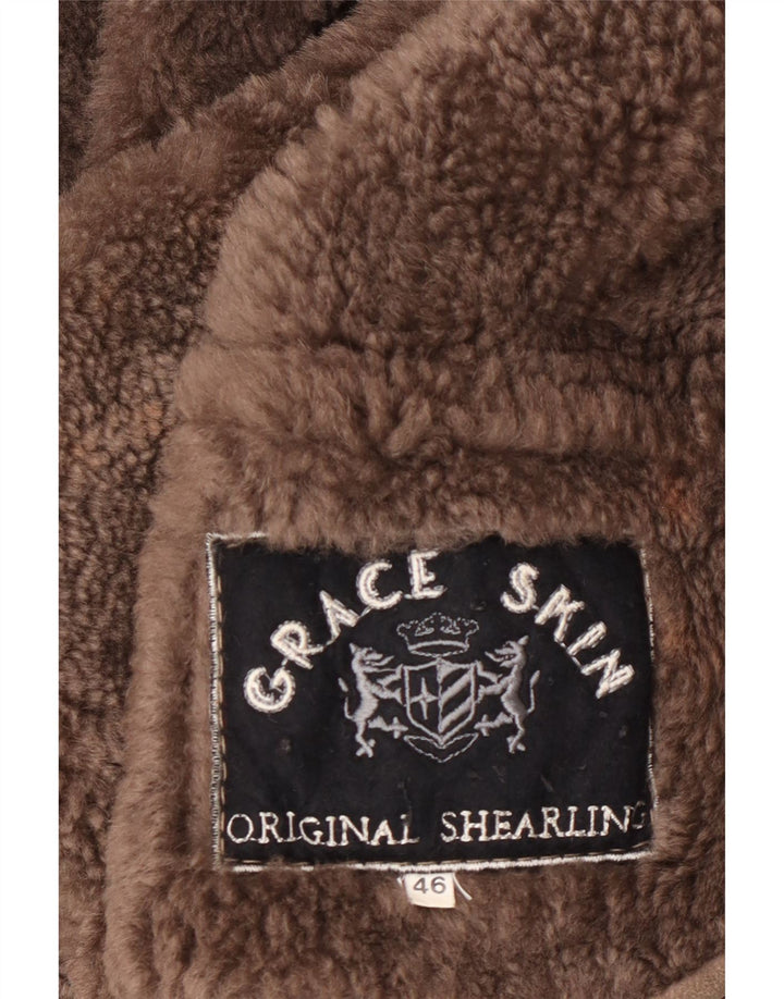 Винтажная женская дубленка оверсайз IT 46 Large Grey Shearling