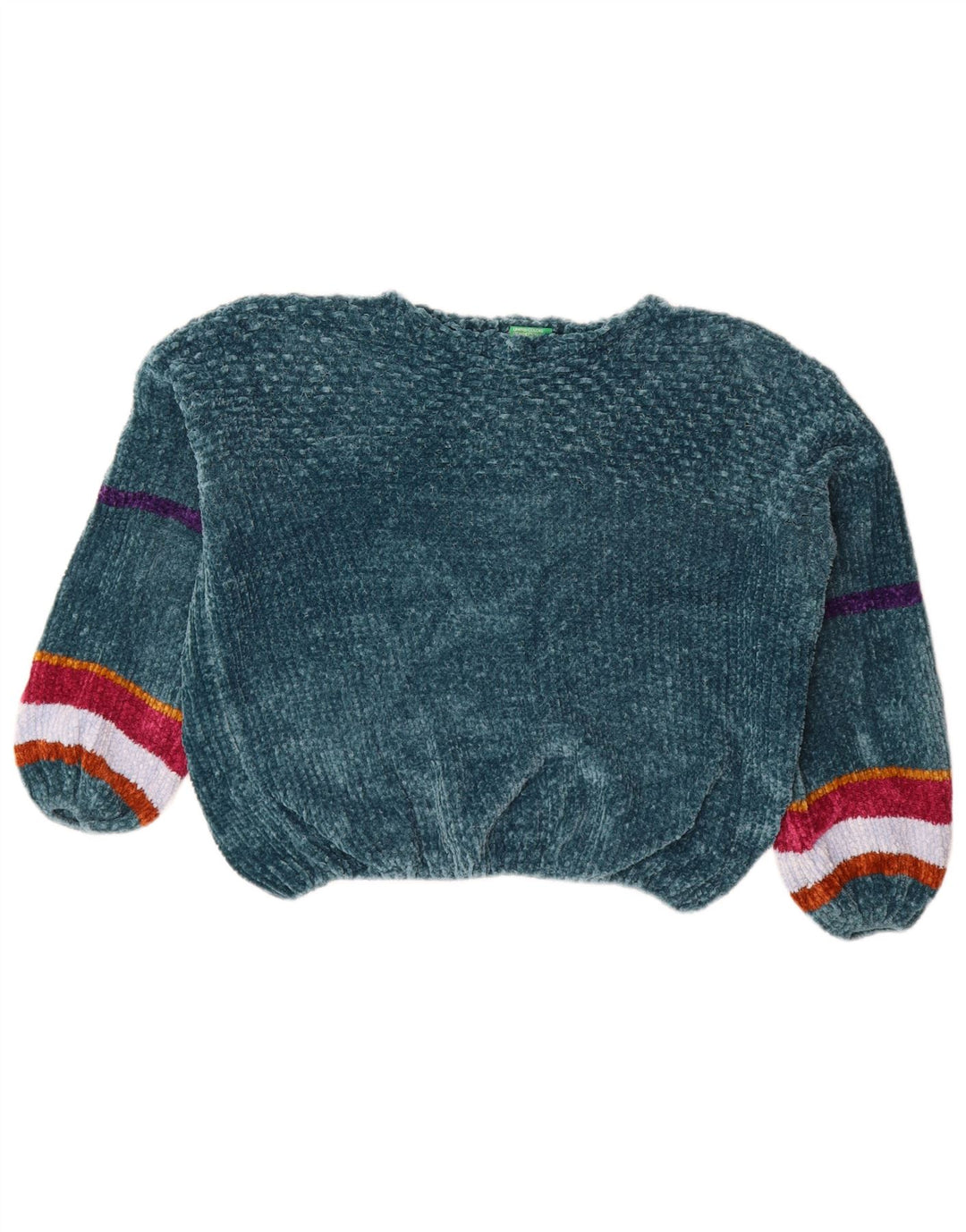 Женский велюровый джемпер с вырезом «лодочка» BENETTON UK 12, средний зеленый в полоску