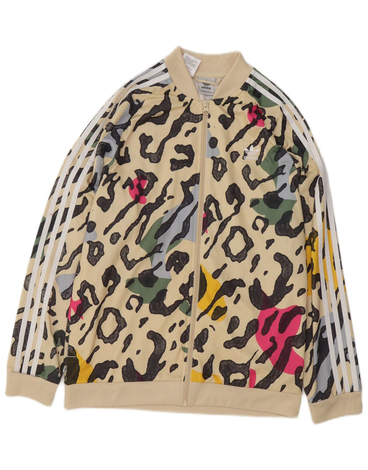 Спортивный костюм ADIDAS для девочек, верхняя куртка, 15–16 лет, бежевый, полиэстер с животным принтом