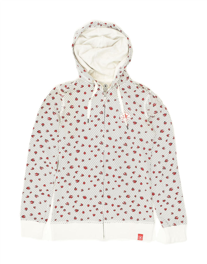 CONVERSE Womens Zip Hoodie Sweater UK 10 Small White Animal Print Cotton | Vintage Converse | Thrift | Second-Hand Converse | Used Clothing | Messina Hembry 