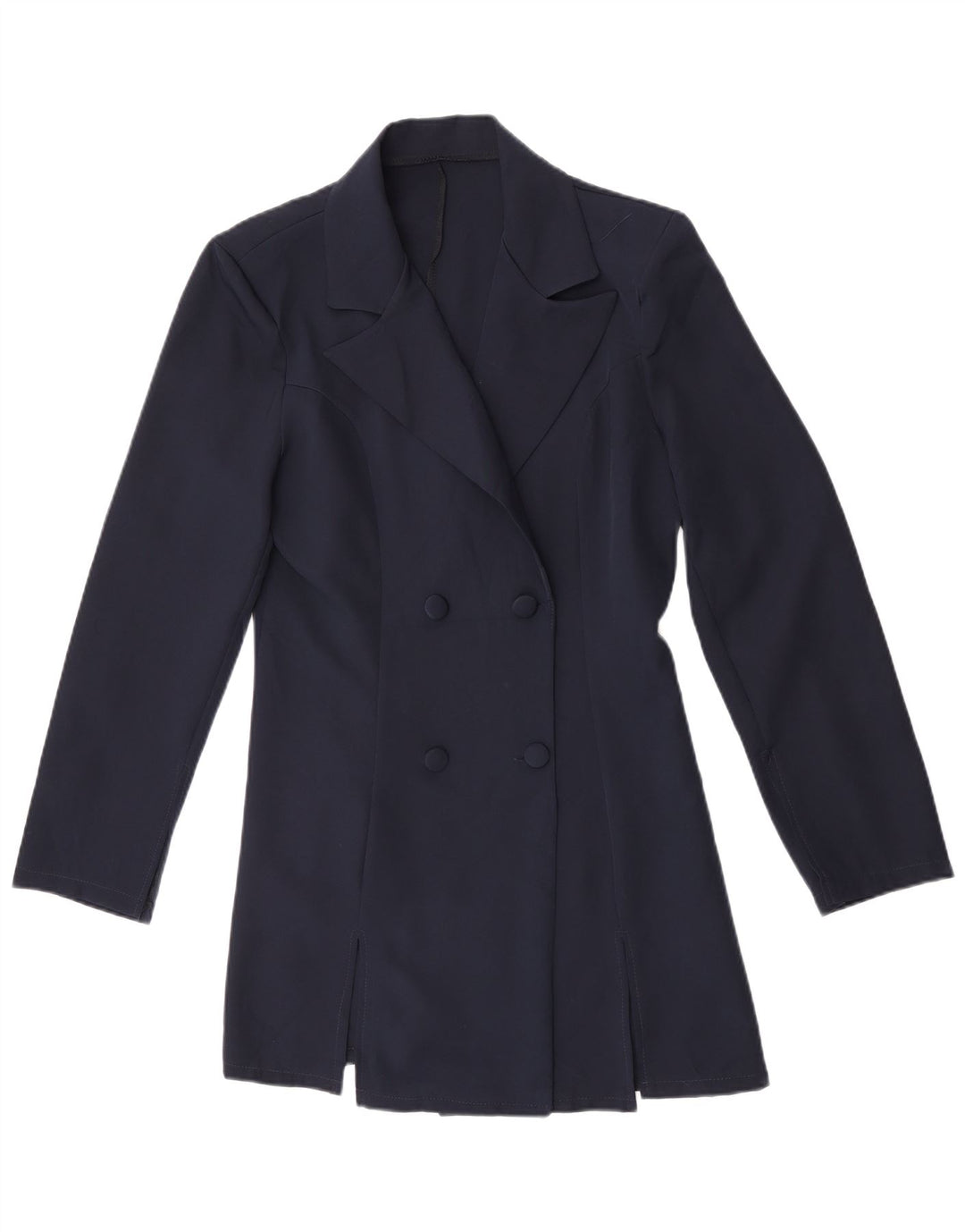 Винтажное женское двубортное пальто UK 14, средний темно-синий полиэстер