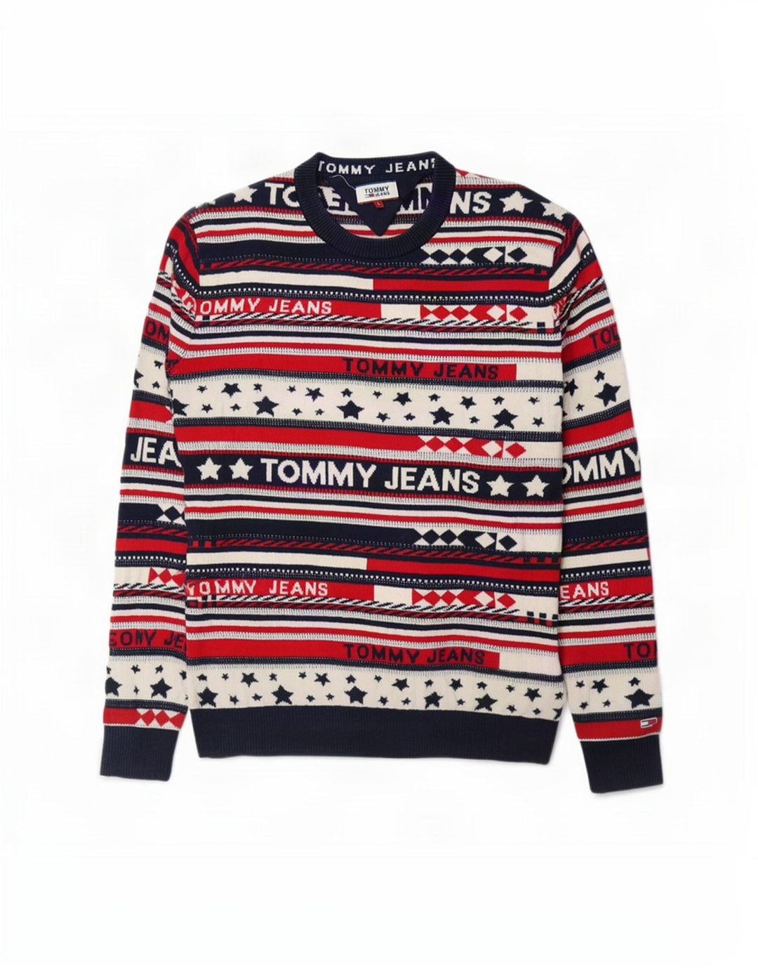 Мужской джемпер с круглым вырезом Tommy Hilfiger, большой разноцветный полосатый свитер