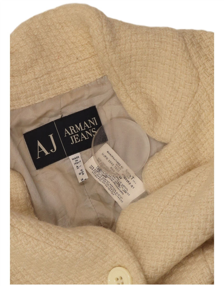 ARMANI JEANS Женский укороченный пиджак на 3 пуговицах UK 12 Средний Бежевый Шерстяной