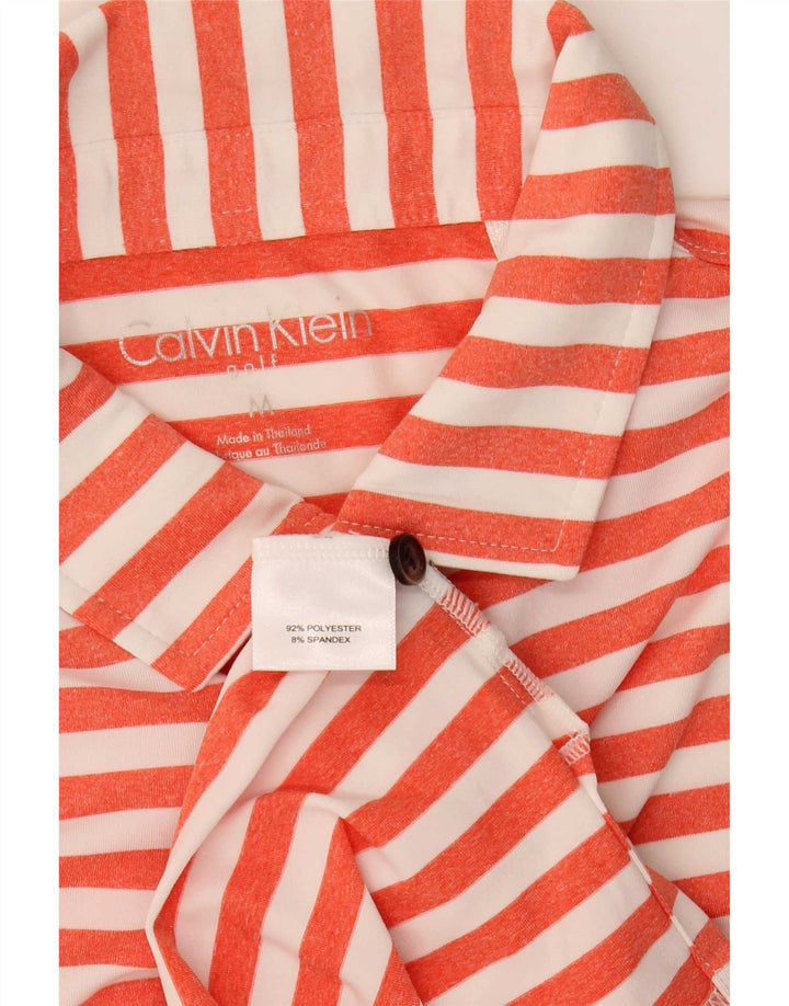 Мужская рубашка-поло для гольфа Calvin Klein, полиэстер в оранжевую полоску среднего размера