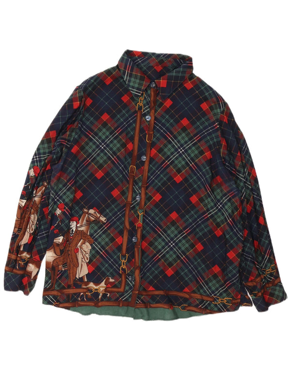 Винтажная женская фланелевая рубашка с рисунком UK 18 XL, синяя клетка