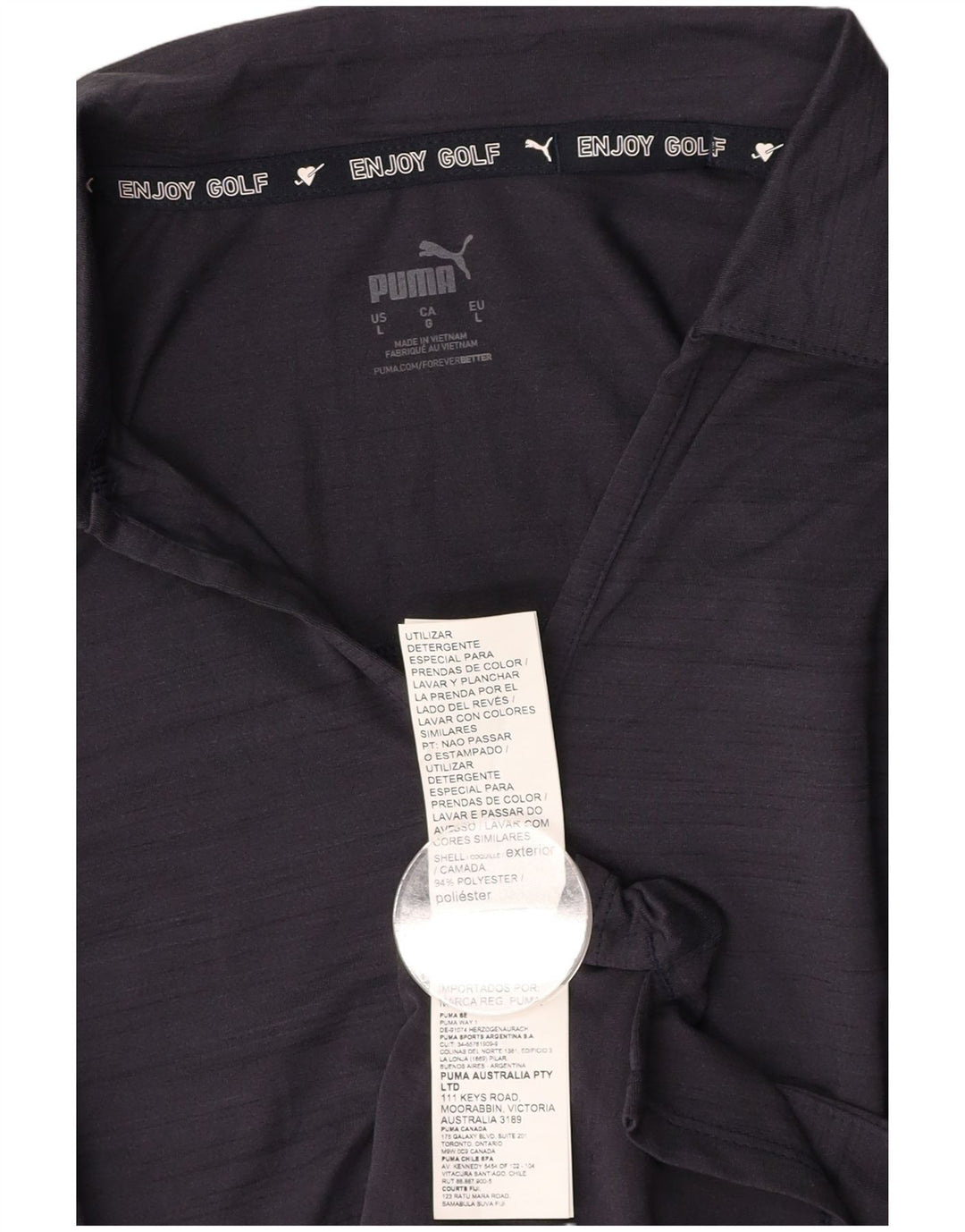 Женская рубашка-поло PUMA UK 14, большая, темно-синяя, из полиэстера с крапинками