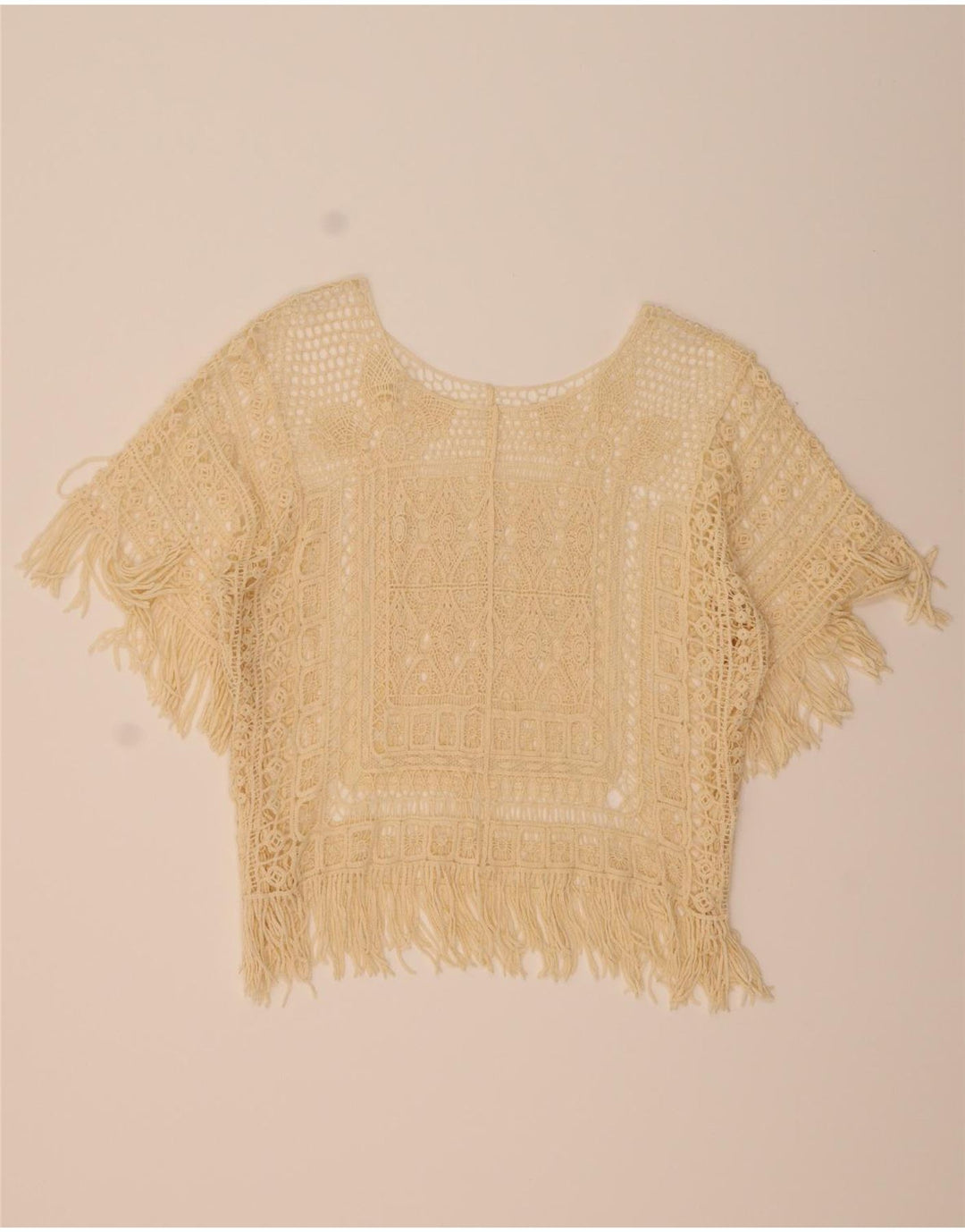 VINTAGE Womens Crochet Blouse Top UK 16 Large Beige Vintage Vintage and Second-Hand Vintage from Messina Hembry 