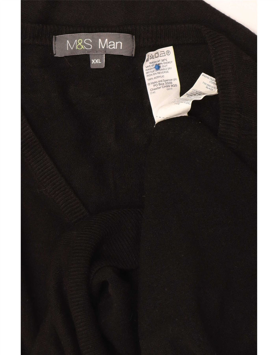 Мужской джемпер с v-образным вырезом Marks & Spencer 2XL, черный акрил