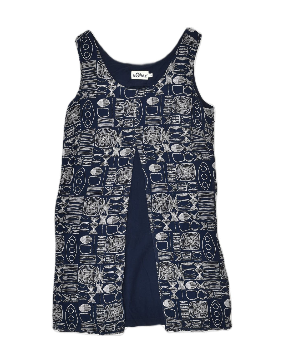 VINTAGE Womens Basic Dress EU 38 Small Navy Blue Geometric Viscose | Vintage | Thrift | Second-Hand | Used Clothing | Messina Hembry 