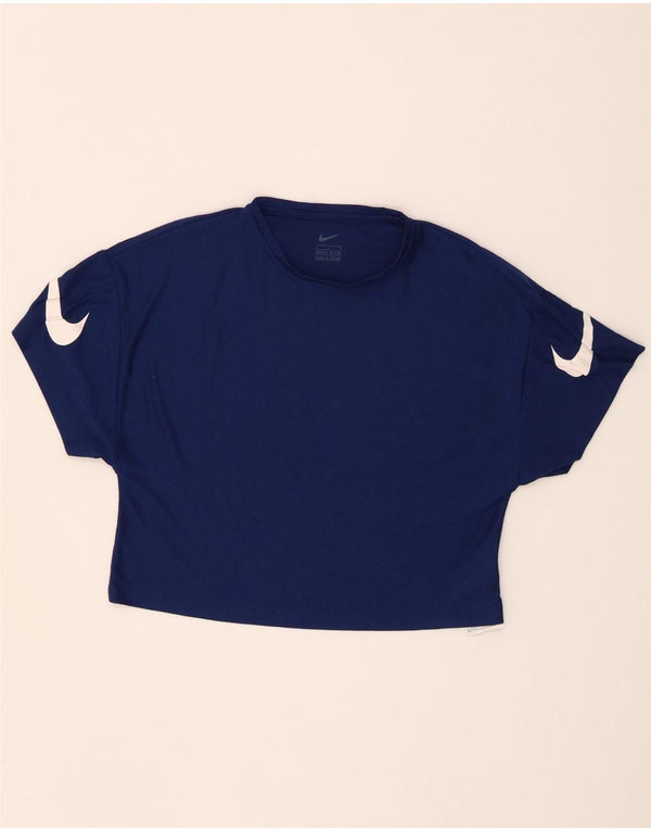 Укороченная футболка с графическим рисунком Nike для девочек, 12–13 лет, большой размер, темно-синий, полиэстер