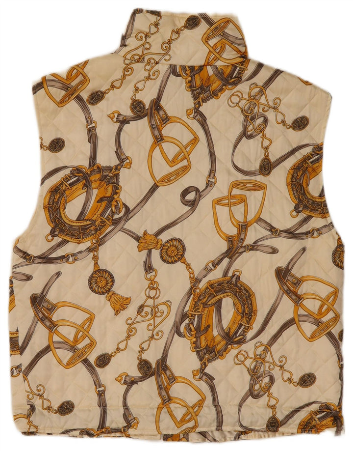 ВИНТАЖНЫЙ женский стеганый жилет с абстрактным узором, Великобритания 14, большой размер из белого шелка