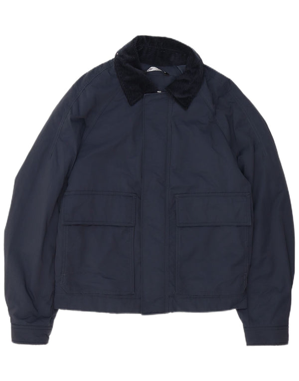 Мужская куртка-бомбер Zara UK 36, маленькая, темно-синяя, полиэстер с цветными блоками