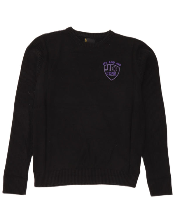 Мужской джемпер с круглым вырезом Jack & Jones с рисунком, большой черный хлопковый свитер